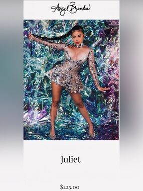 NWT Angel Brinks Fashion “Juliet” Mirror Mini Dress in Nude/Silver  - One Size